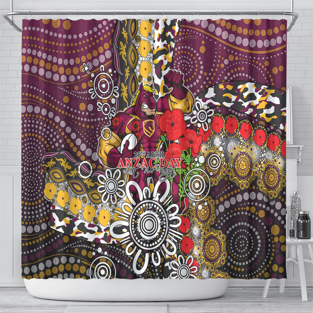 Brisbane Broncos ANZAC Day Shower Curtain Aboriginal Poppy Remembrance Rugby - Lest We Forget