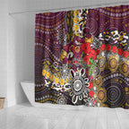 Brisbane Broncos ANZAC Day Shower Curtain Aboriginal Poppy Remembrance Rugby - Lest We Forget
