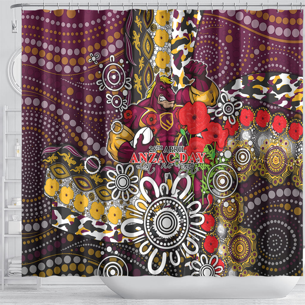 Brisbane Broncos ANZAC Day Shower Curtain Aboriginal Poppy Remembrance Rugby - Lest We Forget