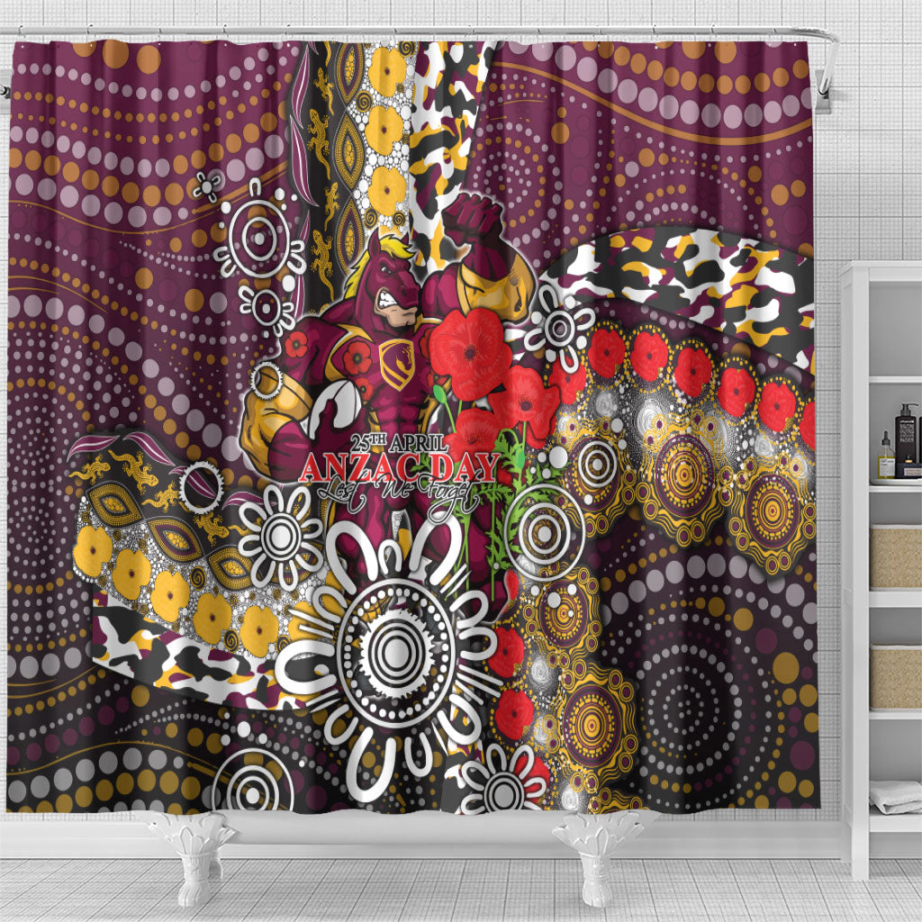 Brisbane Broncos ANZAC Day Shower Curtain Aboriginal Poppy Remembrance Rugby - Lest We Forget