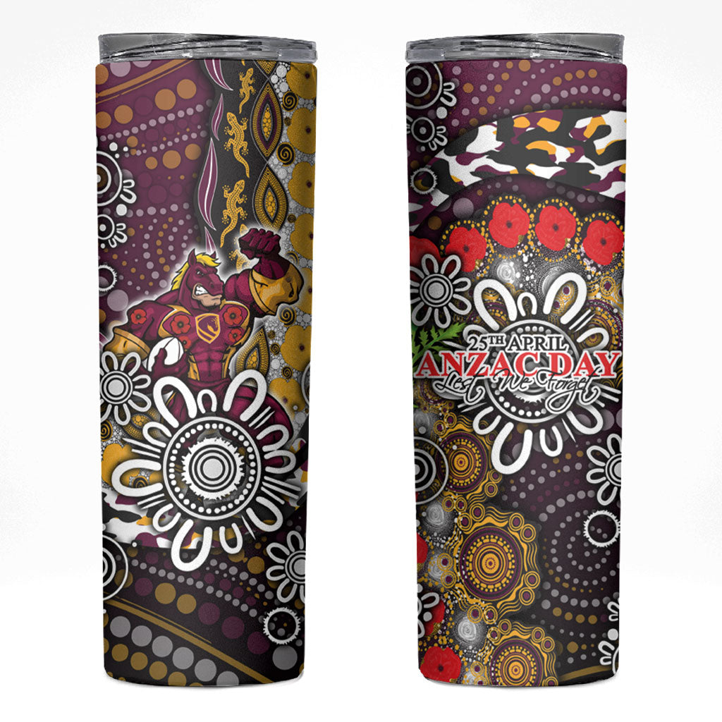 Brisbane Broncos ANZAC Day Skinny Tumbler Aboriginal Poppy Remembrance Rugby - Lest We Forget