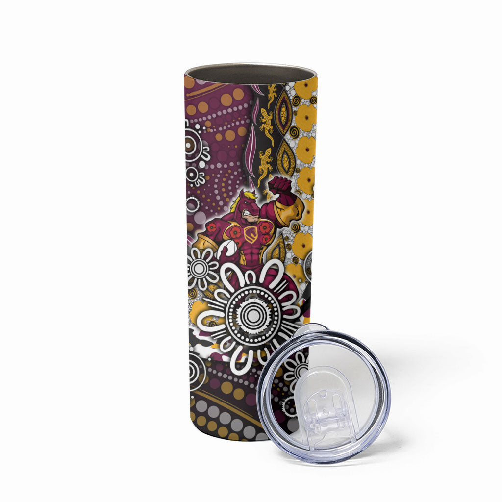Brisbane Broncos ANZAC Day Skinny Tumbler Aboriginal Poppy Remembrance Rugby - Lest We Forget