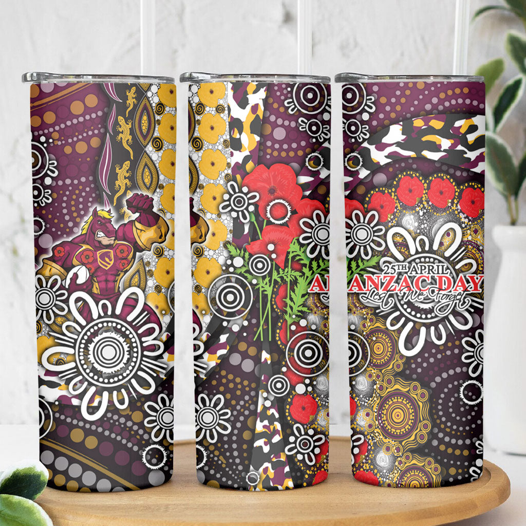 Brisbane Broncos ANZAC Day Skinny Tumbler Aboriginal Poppy Remembrance Rugby - Lest We Forget