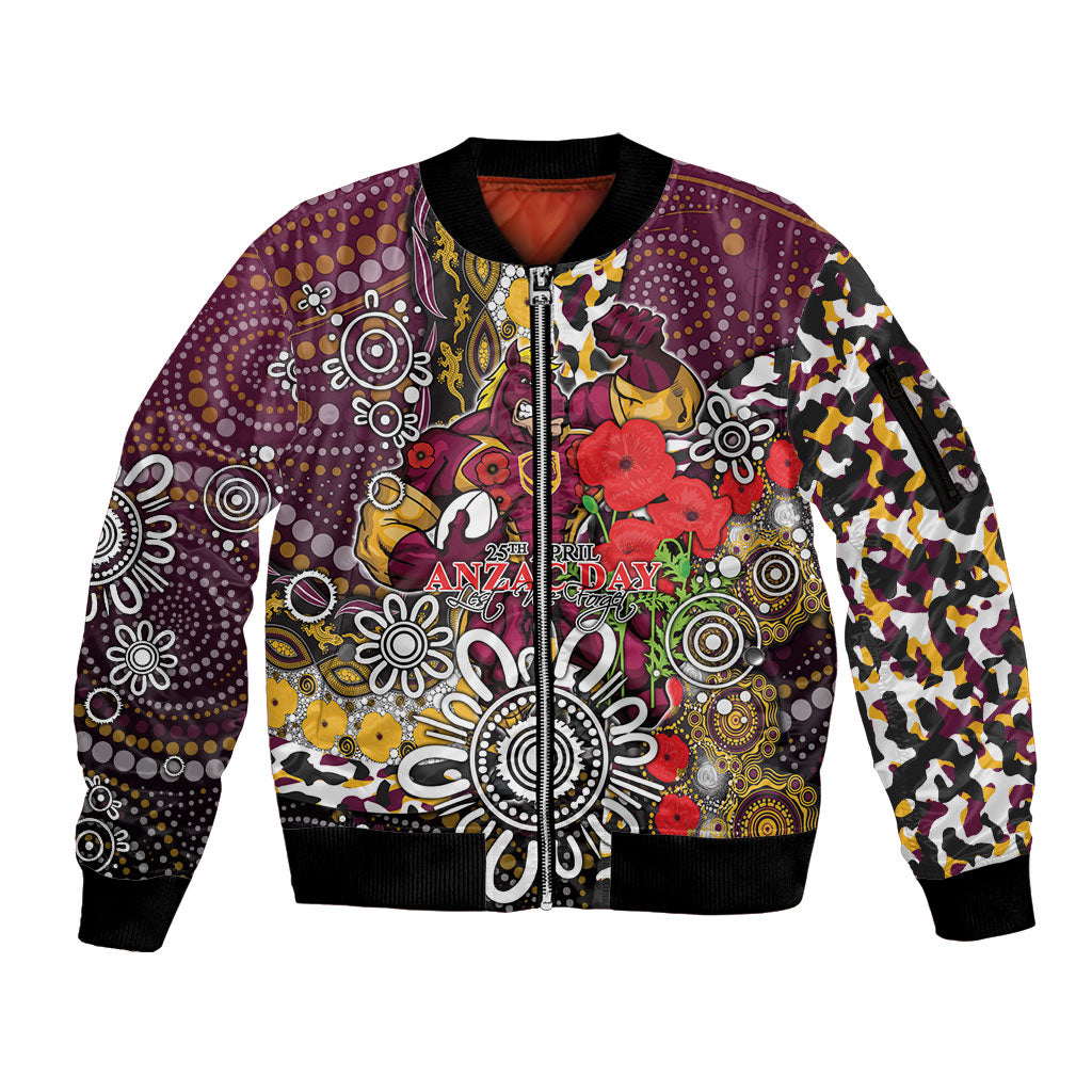 Brisbane Broncos ANZAC Day Sleeve Zip Bomber Jacket Aboriginal Poppy Remembrance Rugby - Lest We Forget
