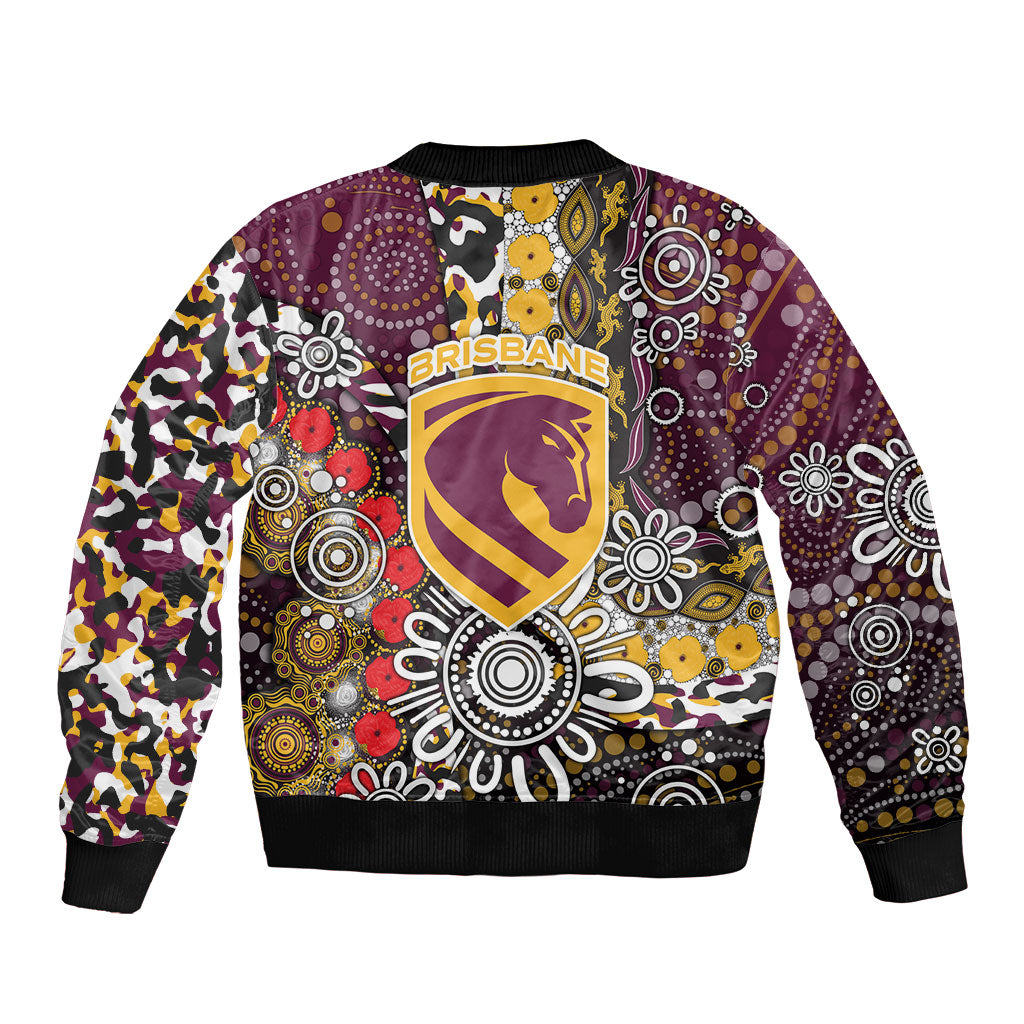 Brisbane Broncos ANZAC Day Sleeve Zip Bomber Jacket Aboriginal Poppy Remembrance Rugby - Lest We Forget