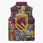 Brisbane Broncos ANZAC Day Sleeveless Puffer Jacket Aboriginal Poppy Remembrance Rugby - Lest We Forget