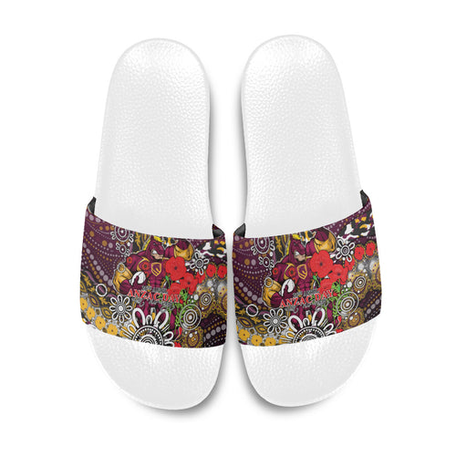 Brisbane Broncos ANZAC Day Slide Sandals Aboriginal Poppy Remembrance Rugby - Lest We Forget