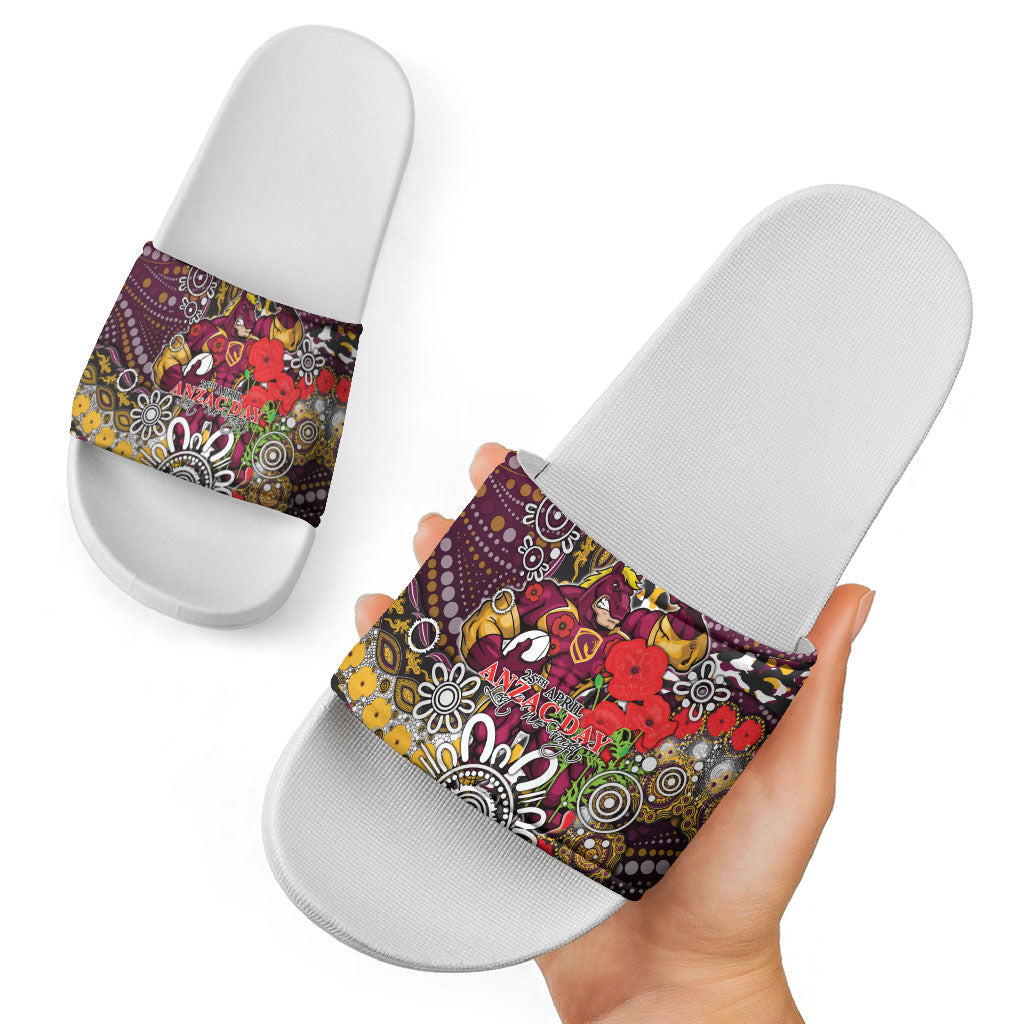 Brisbane Broncos ANZAC Day Slide Sandals Aboriginal Poppy Remembrance Rugby - Lest We Forget