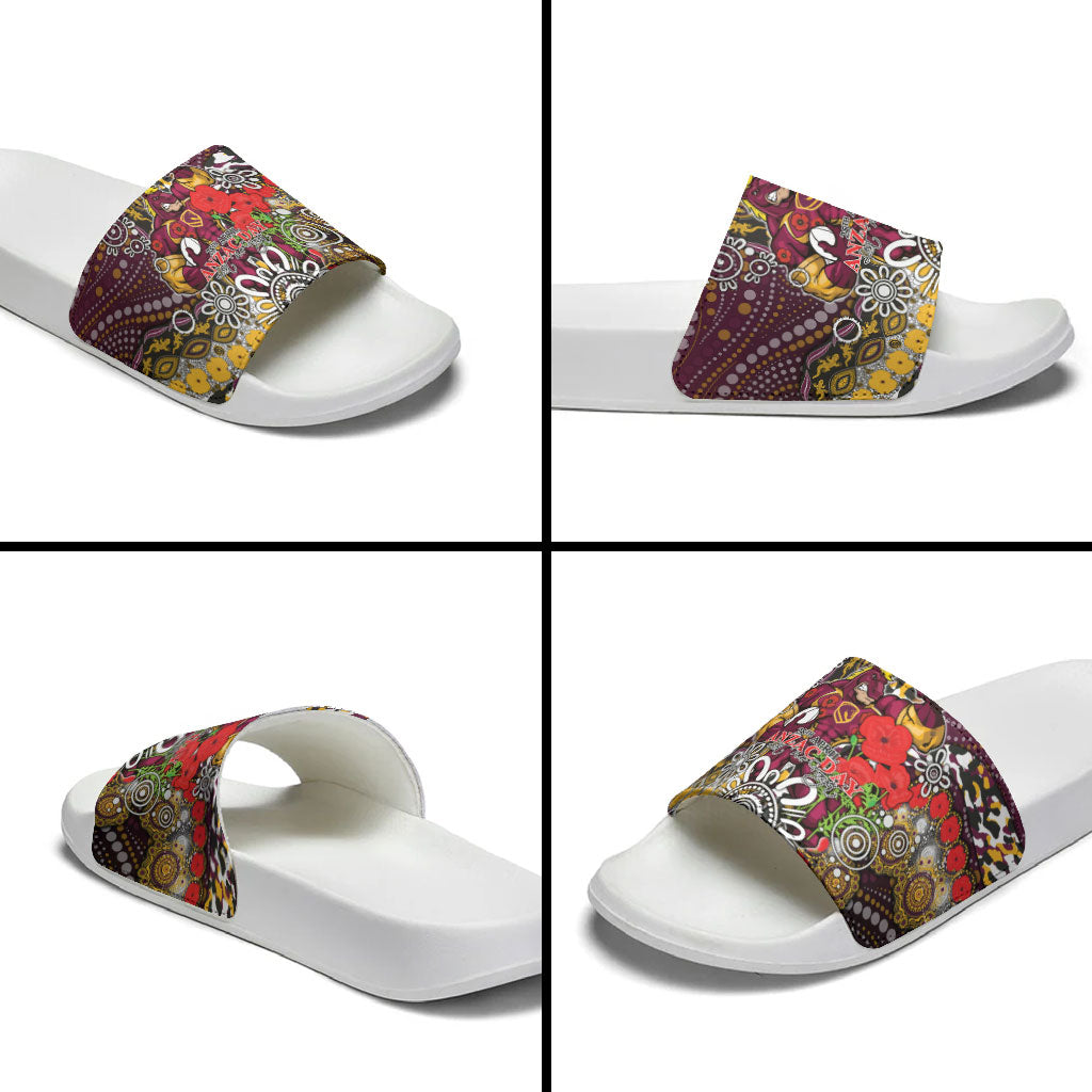 Brisbane Broncos ANZAC Day Slide Sandals Aboriginal Poppy Remembrance Rugby - Lest We Forget