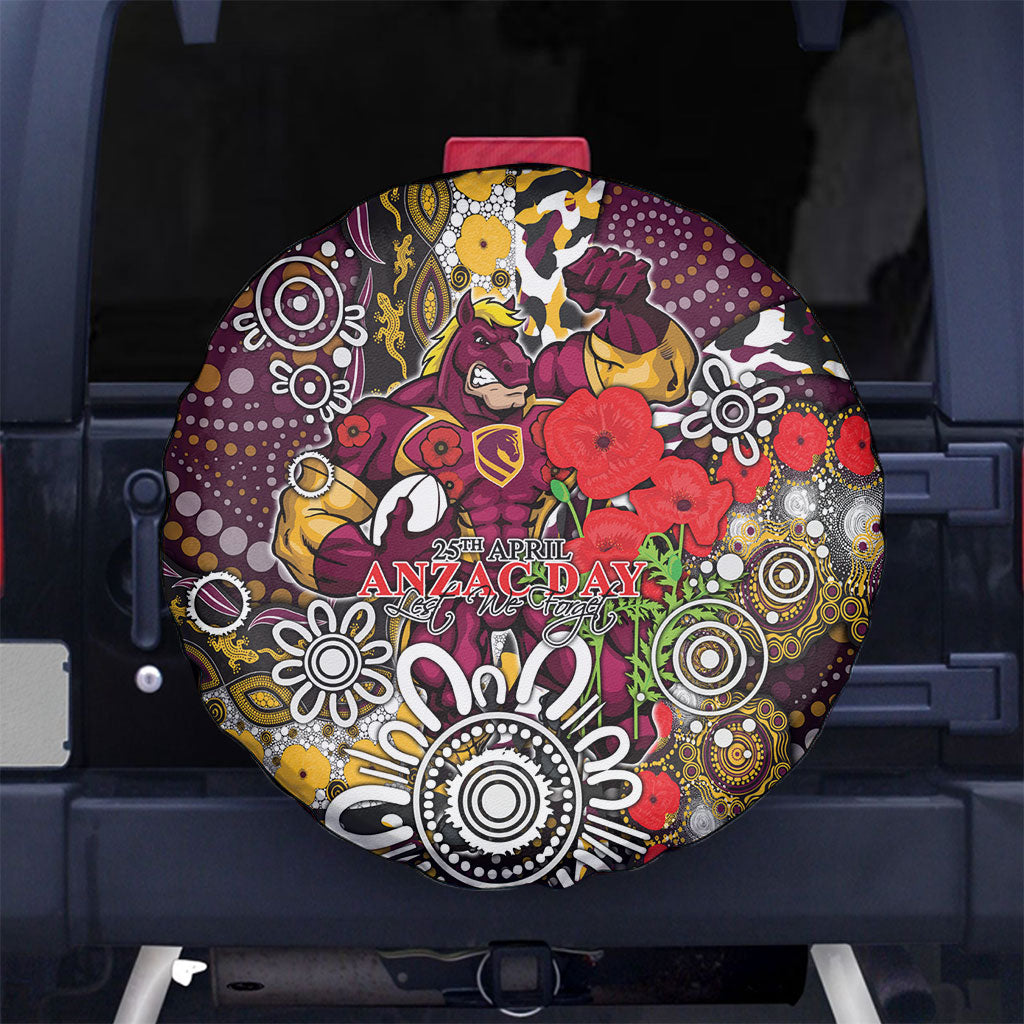 Brisbane Broncos ANZAC Day Spare Tire Cover Aboriginal Poppy Remembrance Rugby - Lest We Forget