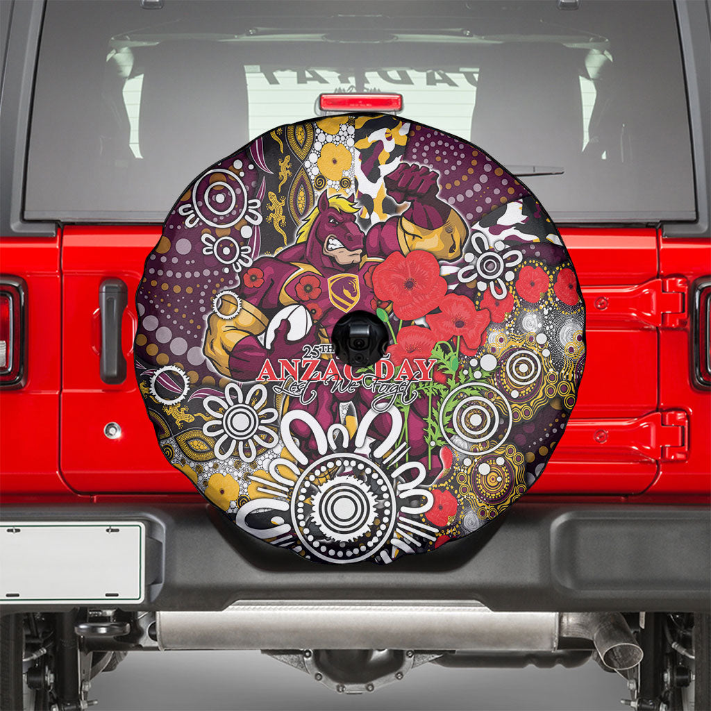 Brisbane Broncos ANZAC Day Spare Tire Cover Aboriginal Poppy Remembrance Rugby - Lest We Forget