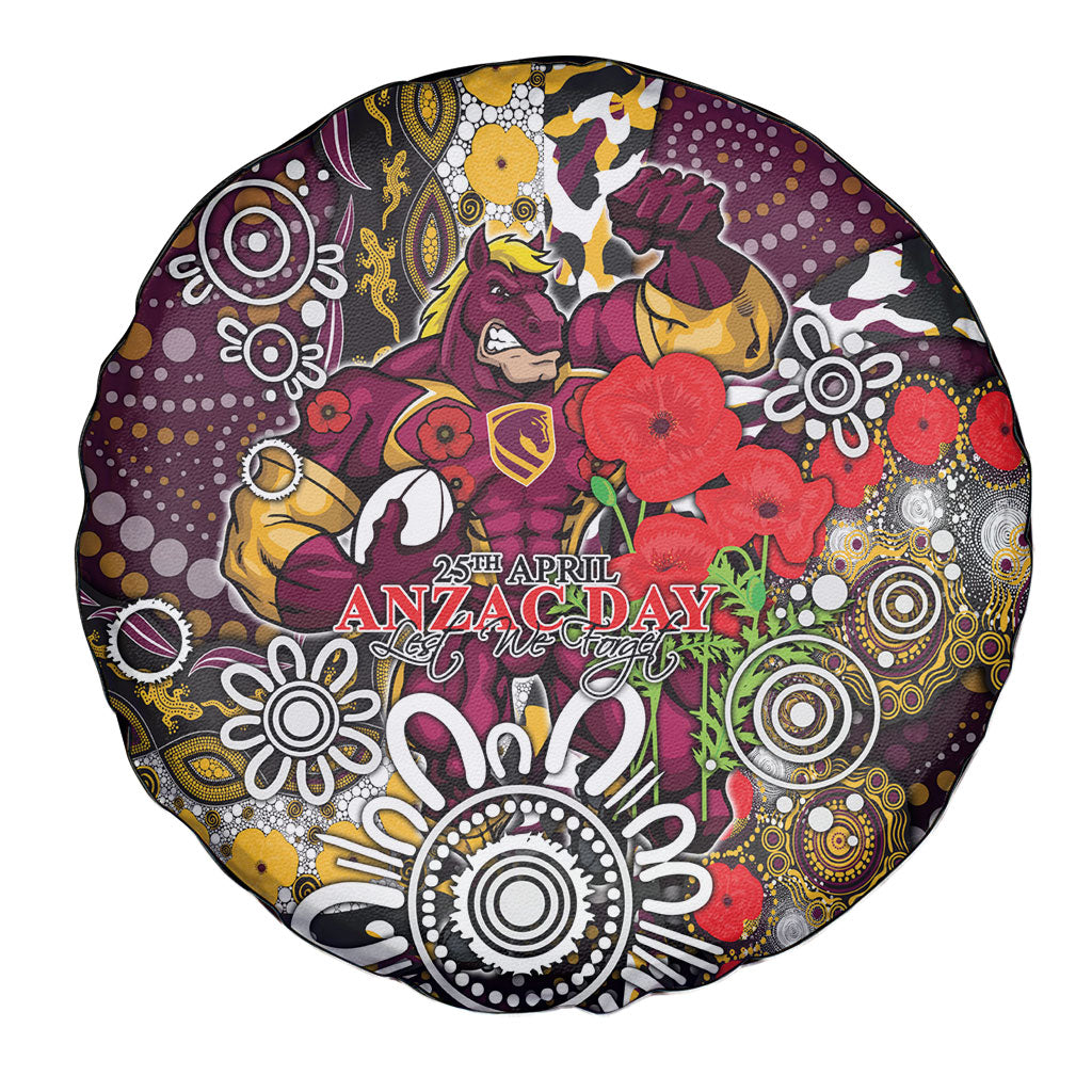 Brisbane Broncos ANZAC Day Spare Tire Cover Aboriginal Poppy Remembrance Rugby - Lest We Forget