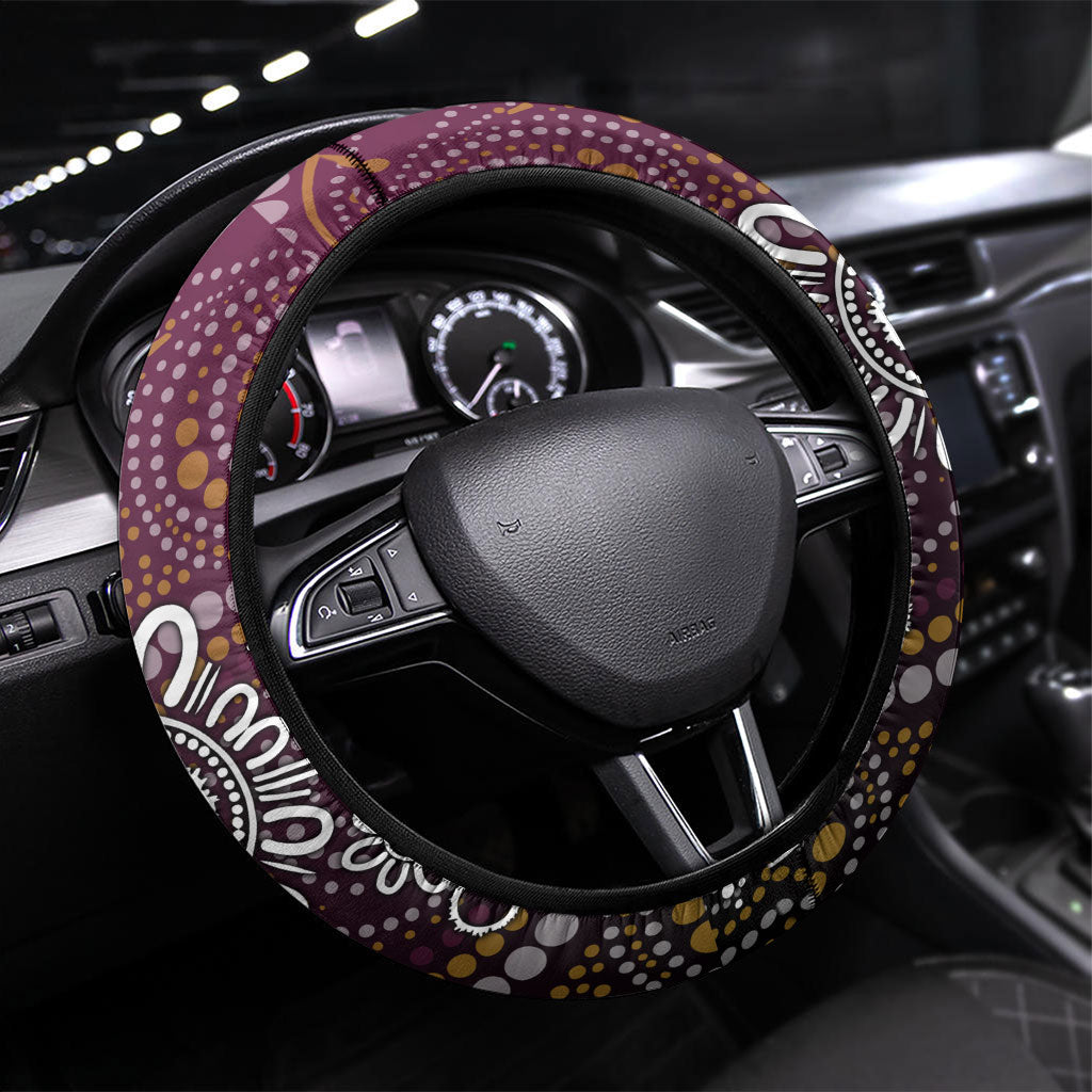 Brisbane Broncos ANZAC Day Steering Wheel Cover Aboriginal Poppy Remembrance Rugby - Lest We Forget