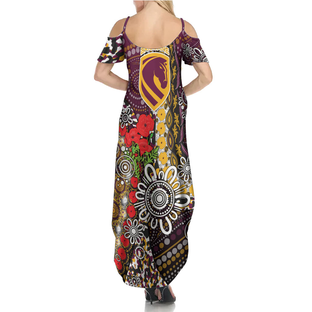 Brisbane Broncos ANZAC Day Summer Maxi Dress Aboriginal Poppy Remembrance Rugby - Lest We Forget