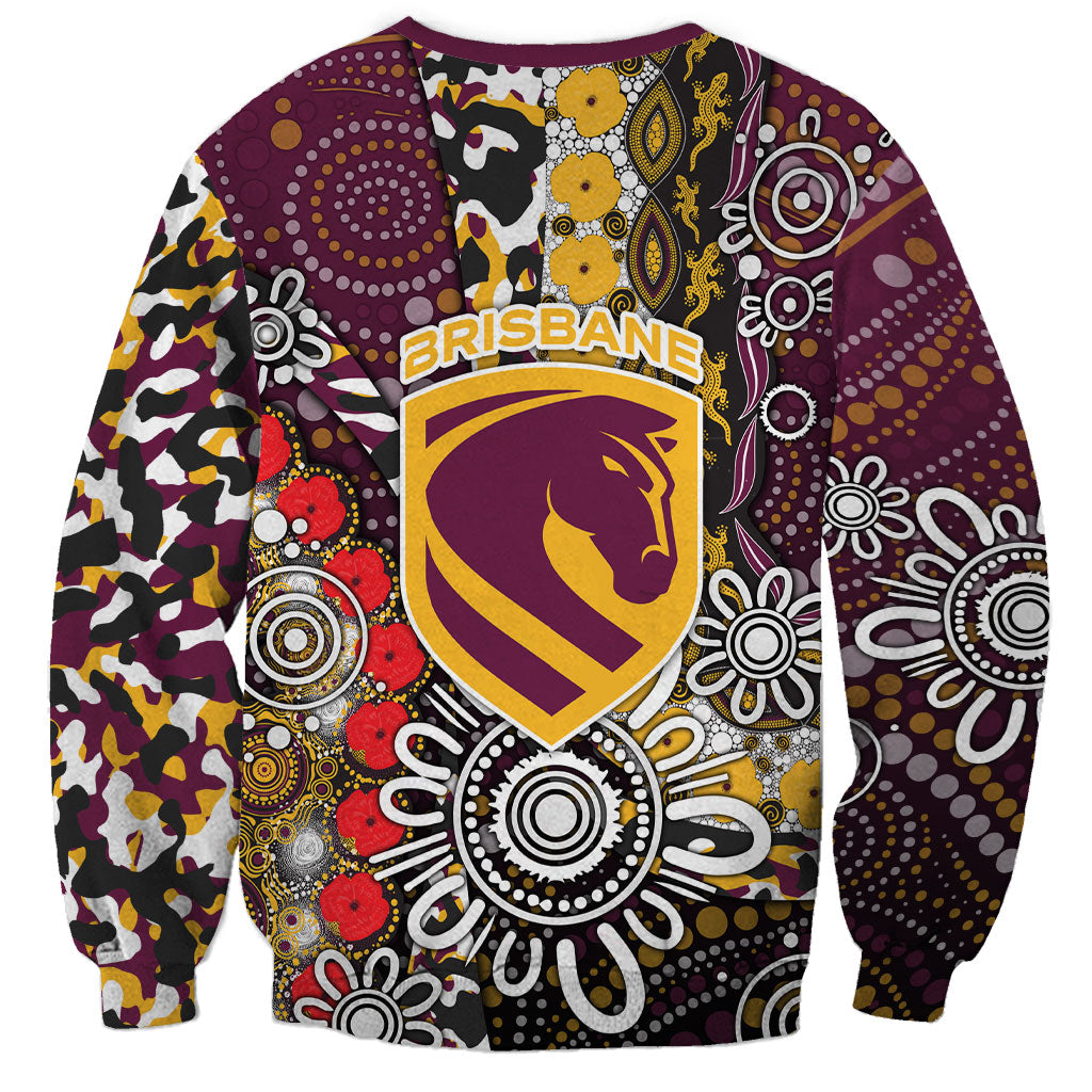 Brisbane Broncos ANZAC Day Sweatshirt Aboriginal Poppy Remembrance Rugby - Lest We Forget