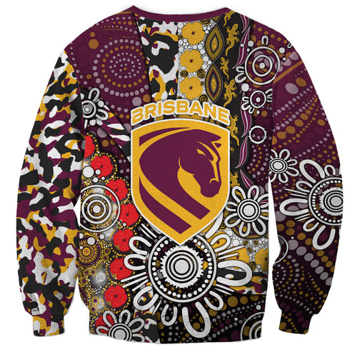 Brisbane Broncos ANZAC Day Sweatshirt Aboriginal Poppy Remembrance Rugby - Lest We Forget