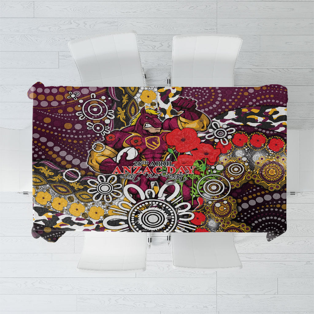 Brisbane Broncos ANZAC Day Tablecloth Aboriginal Poppy Remembrance Rugby - Lest We Forget