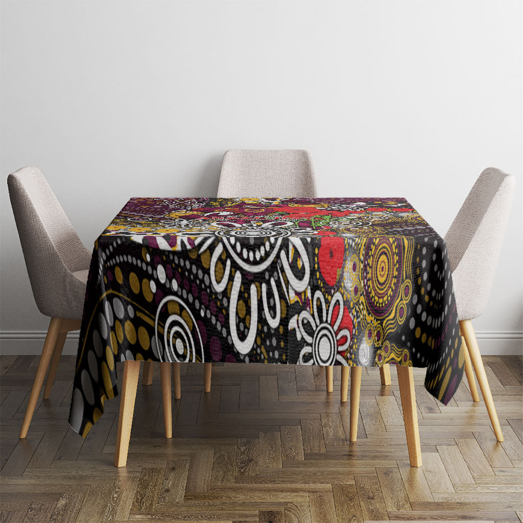 Brisbane Broncos ANZAC Day Tablecloth Aboriginal Poppy Remembrance Rugby - Lest We Forget