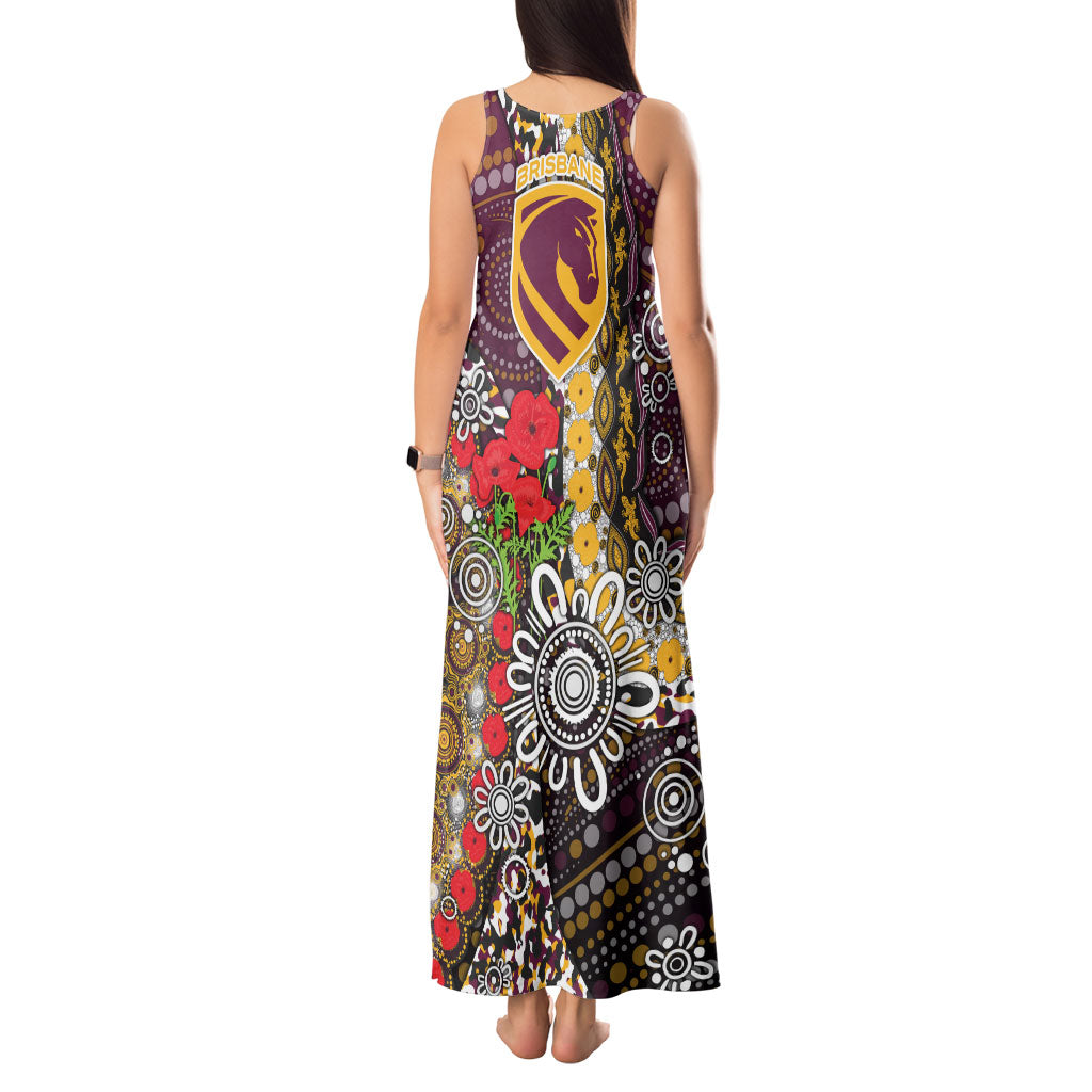 Brisbane Broncos ANZAC Day Tank Maxi Dress Aboriginal Poppy Remembrance Rugby - Lest We Forget