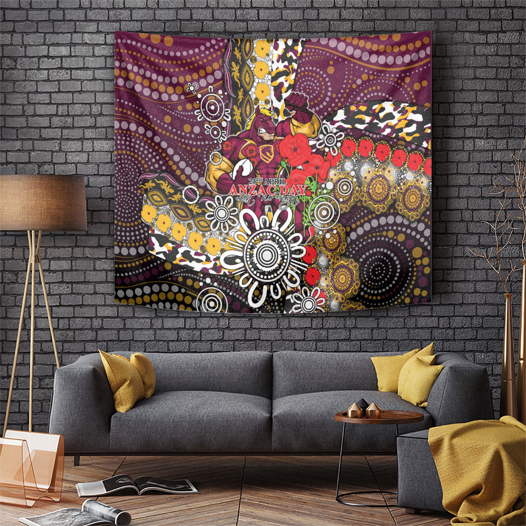 Brisbane Broncos ANZAC Day Tapestry Aboriginal Poppy Remembrance Rugby - Lest We Forget