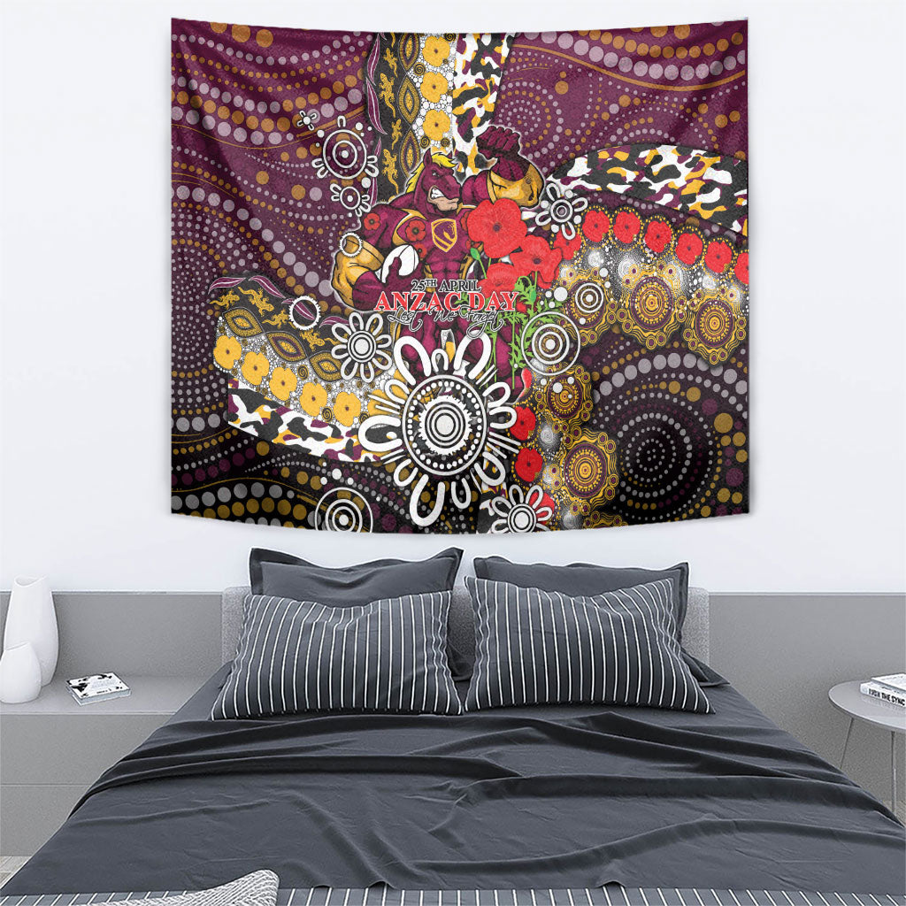 Brisbane Broncos ANZAC Day Tapestry Aboriginal Poppy Remembrance Rugby - Lest We Forget