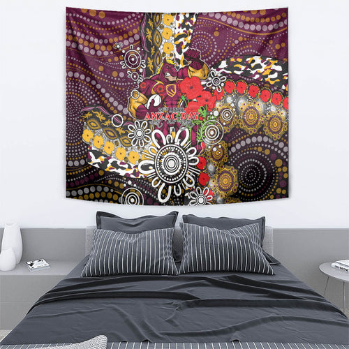 Brisbane Broncos ANZAC Day Tapestry Aboriginal Poppy Remembrance Rugby - Lest We Forget