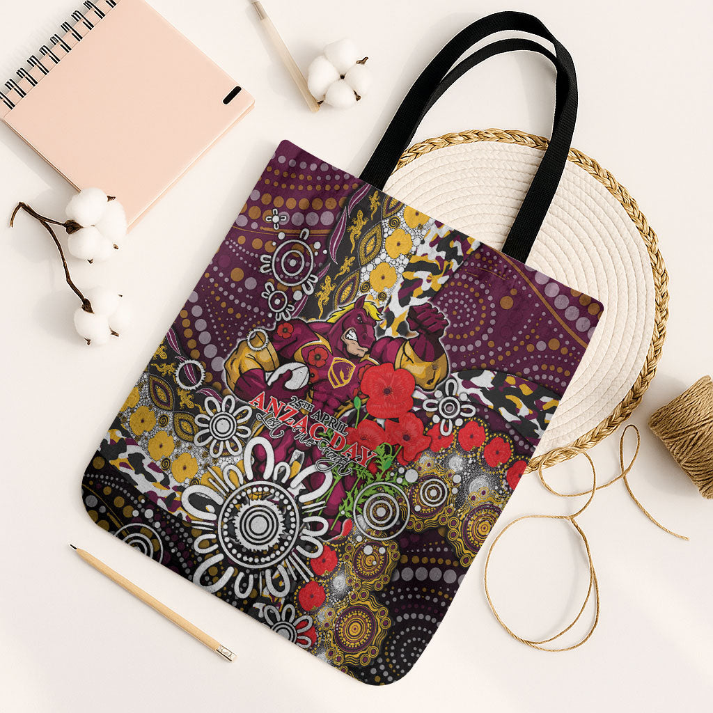 Brisbane Broncos ANZAC Day Tote Bag Aboriginal Poppy Remembrance Rugby - Lest We Forget