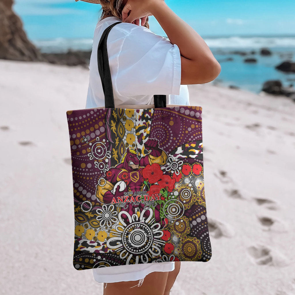 Brisbane Broncos ANZAC Day Tote Bag Aboriginal Poppy Remembrance Rugby - Lest We Forget