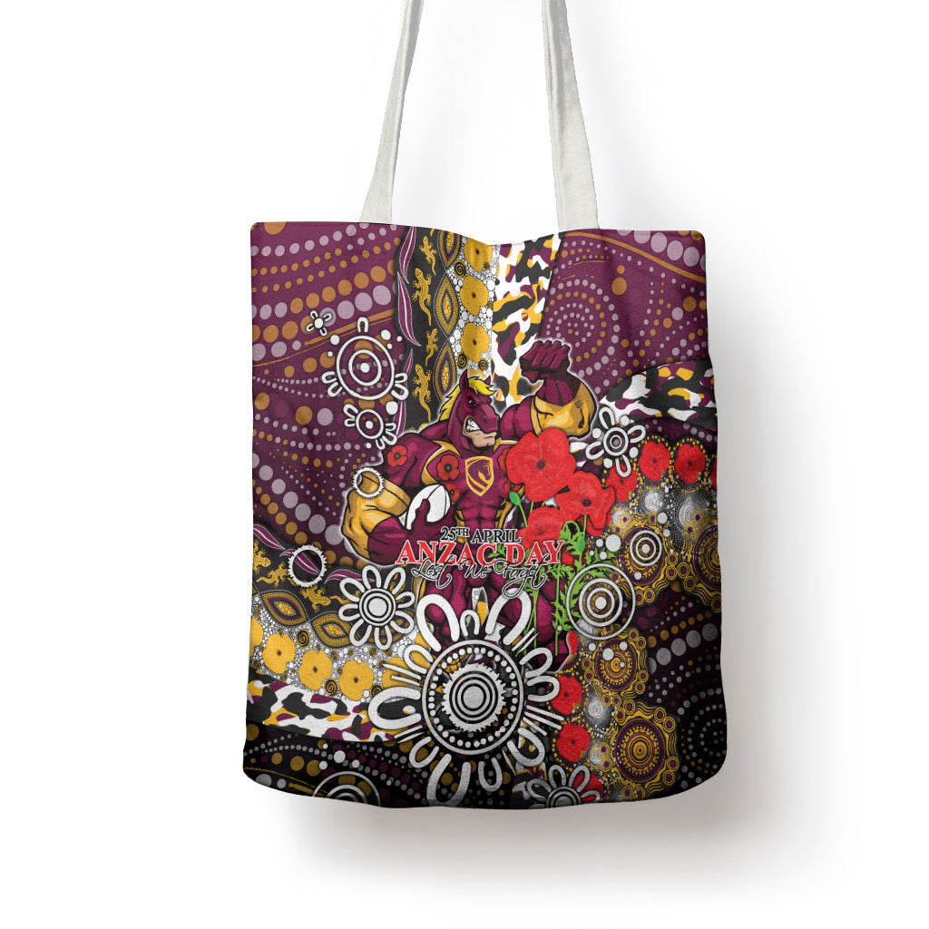 Brisbane Broncos ANZAC Day Tote Bag Aboriginal Poppy Remembrance Rugby - Lest We Forget
