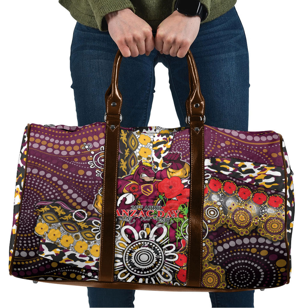 Brisbane Broncos ANZAC Day Travel Bag Aboriginal Poppy Remembrance Rugby - Lest We Forget
