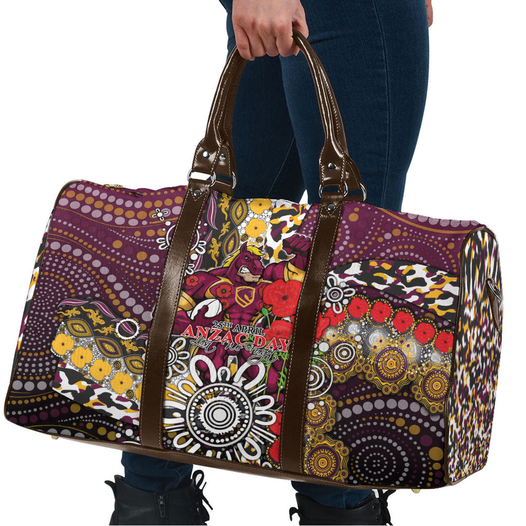 Brisbane Broncos ANZAC Day Travel Bag Aboriginal Poppy Remembrance Rugby - Lest We Forget