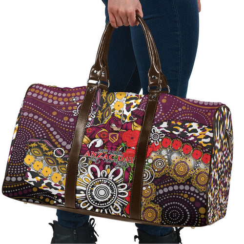 Brisbane Broncos ANZAC Day Travel Bag Aboriginal Poppy Remembrance Rugby - Lest We Forget