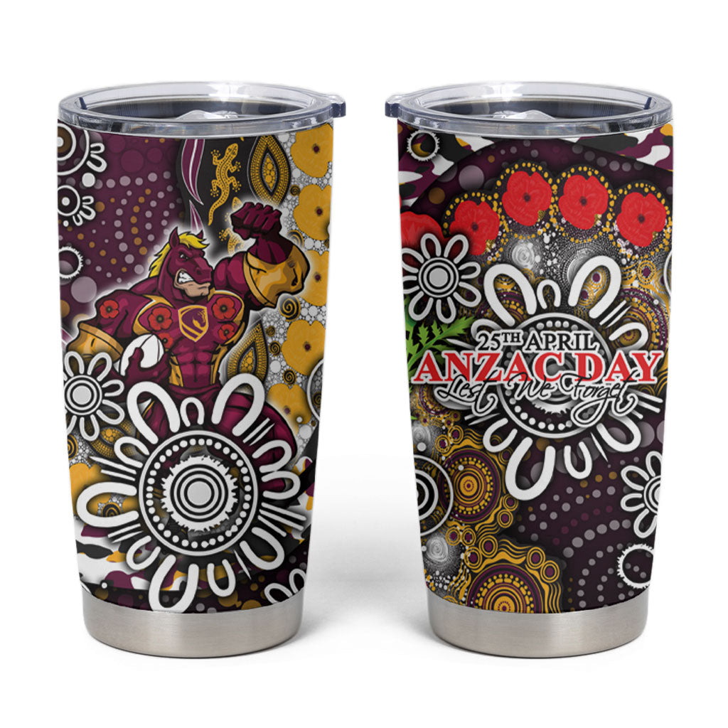 Brisbane Broncos ANZAC Day Tumbler Cup Aboriginal Poppy Remembrance Rugby - Lest We Forget