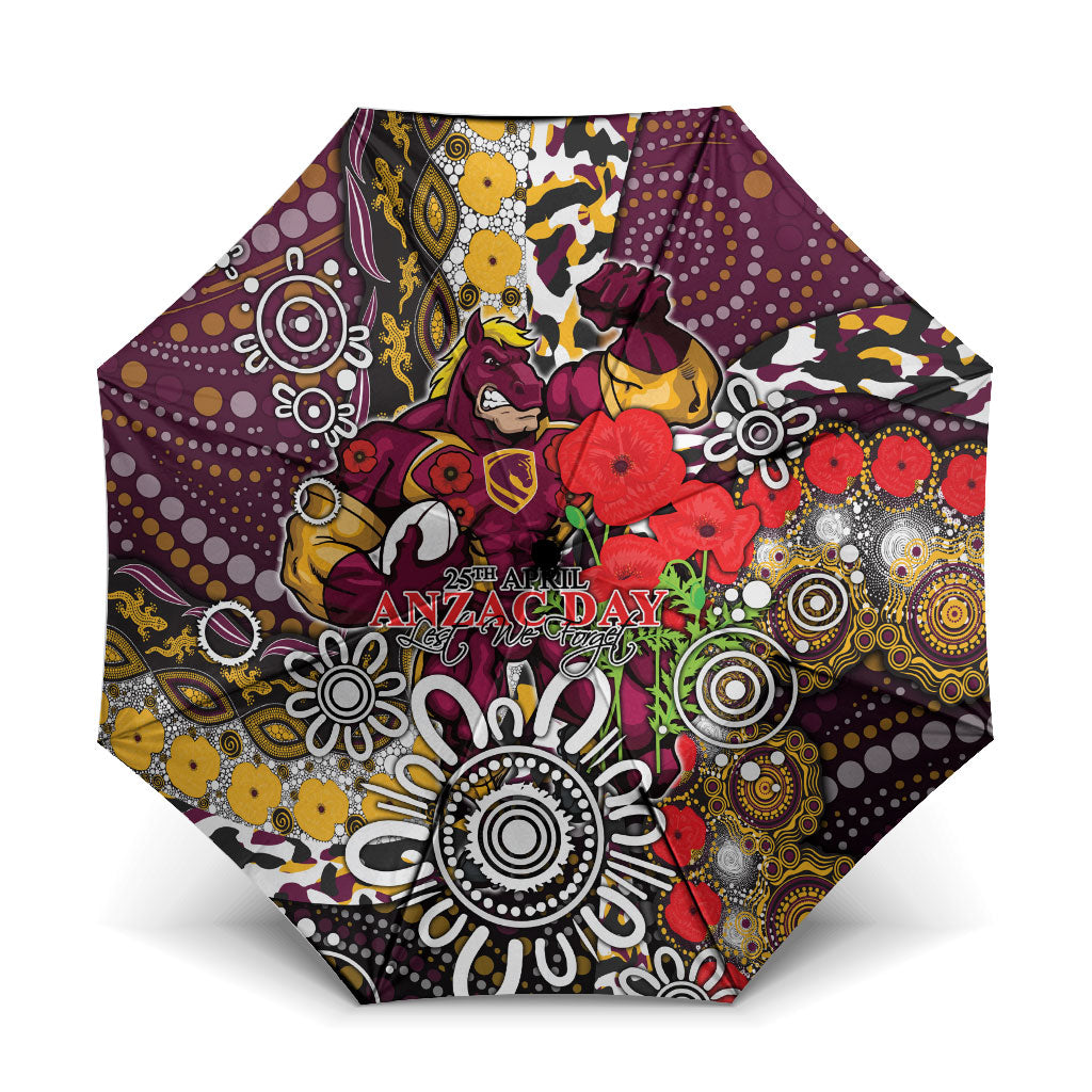 Brisbane Broncos ANZAC Day Umbrella Aboriginal Poppy Remembrance Rugby - Lest We Forget