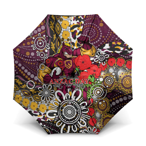 Brisbane Broncos ANZAC Day Umbrella Aboriginal Poppy Remembrance Rugby - Lest We Forget