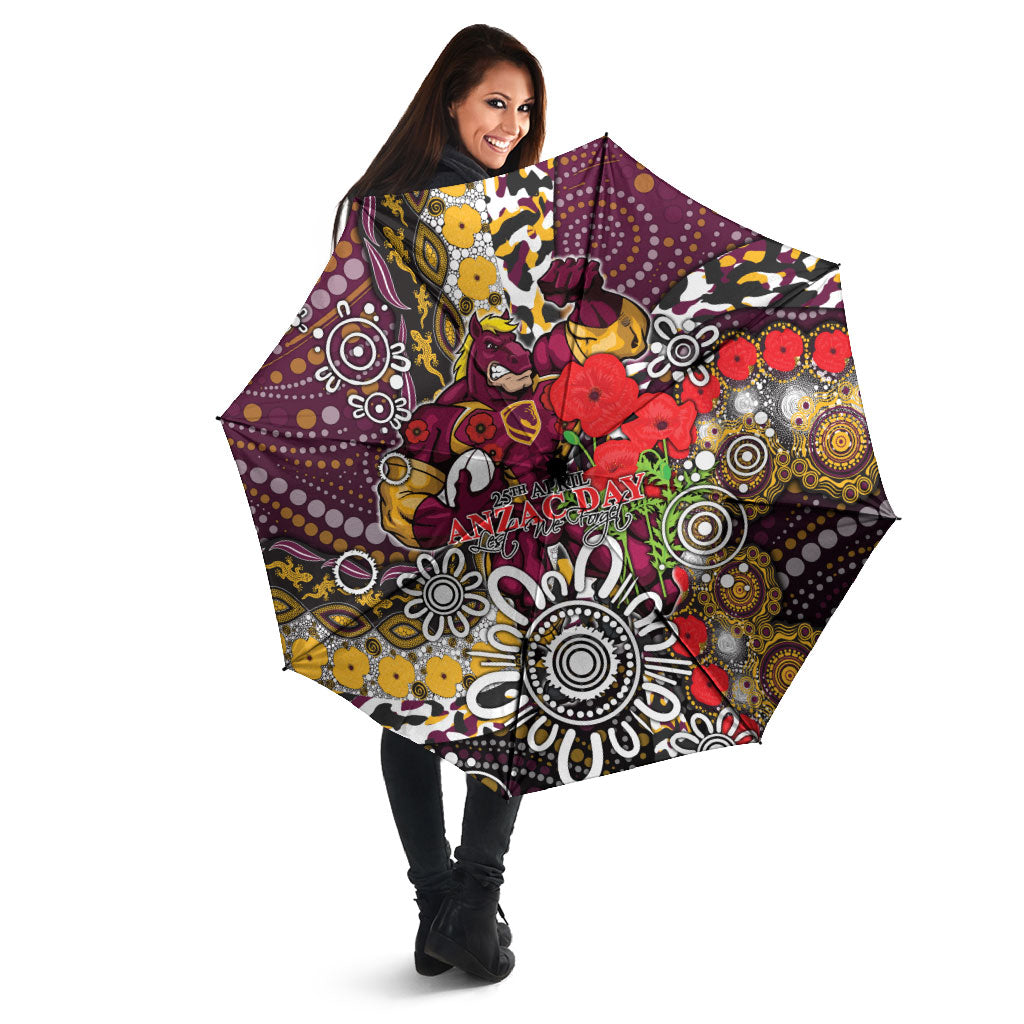 Brisbane Broncos ANZAC Day Umbrella Aboriginal Poppy Remembrance Rugby - Lest We Forget