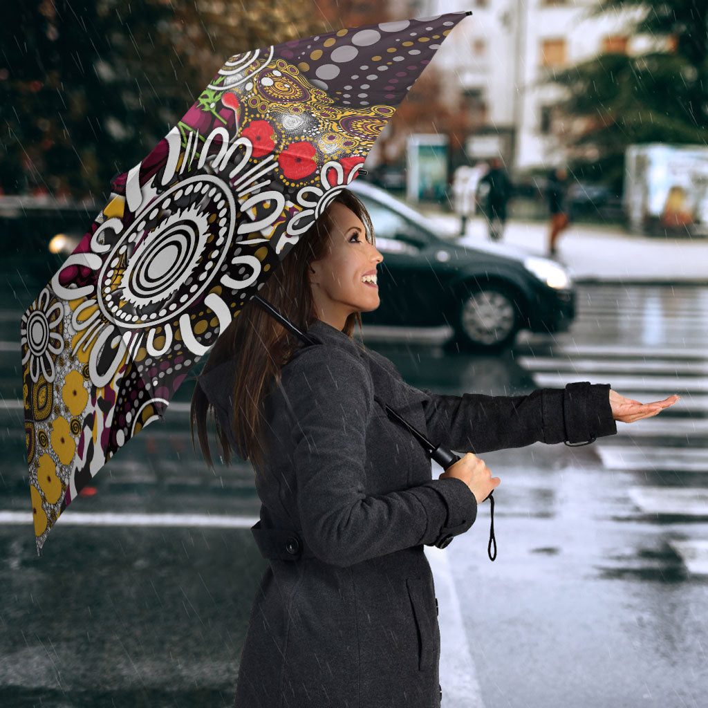 Brisbane Broncos ANZAC Day Umbrella Aboriginal Poppy Remembrance Rugby - Lest We Forget