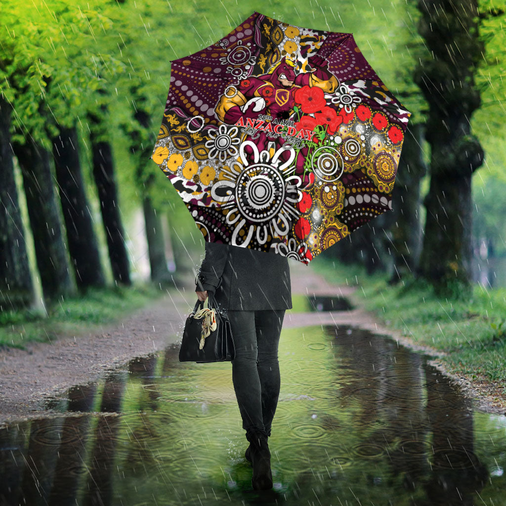 Brisbane Broncos ANZAC Day Umbrella Aboriginal Poppy Remembrance Rugby - Lest We Forget