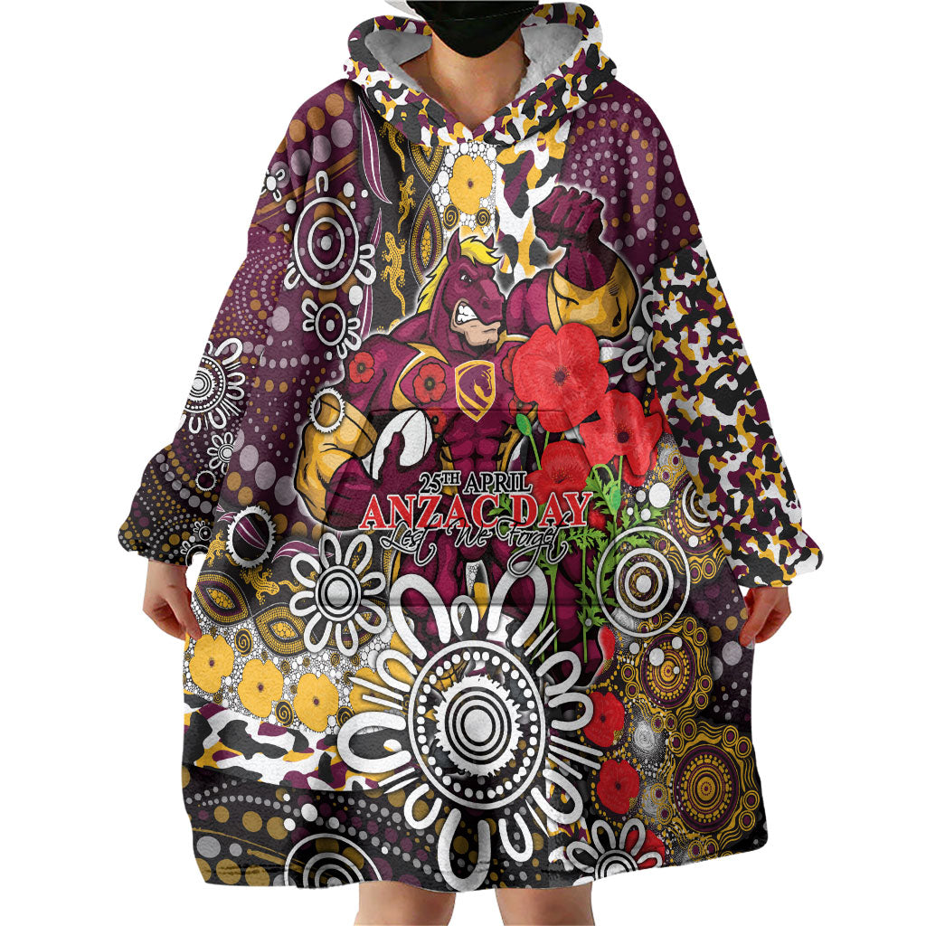 Brisbane Broncos ANZAC Day Wearable Blanket Hoodie Aboriginal Poppy Remembrance Rugby - Lest We Forget