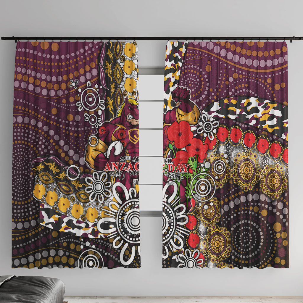 Brisbane Broncos ANZAC Day Window Curtain Aboriginal Poppy Remembrance Rugby - Lest We Forget