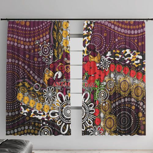 Brisbane Broncos ANZAC Day Window Curtain Aboriginal Poppy Remembrance Rugby - Lest We Forget