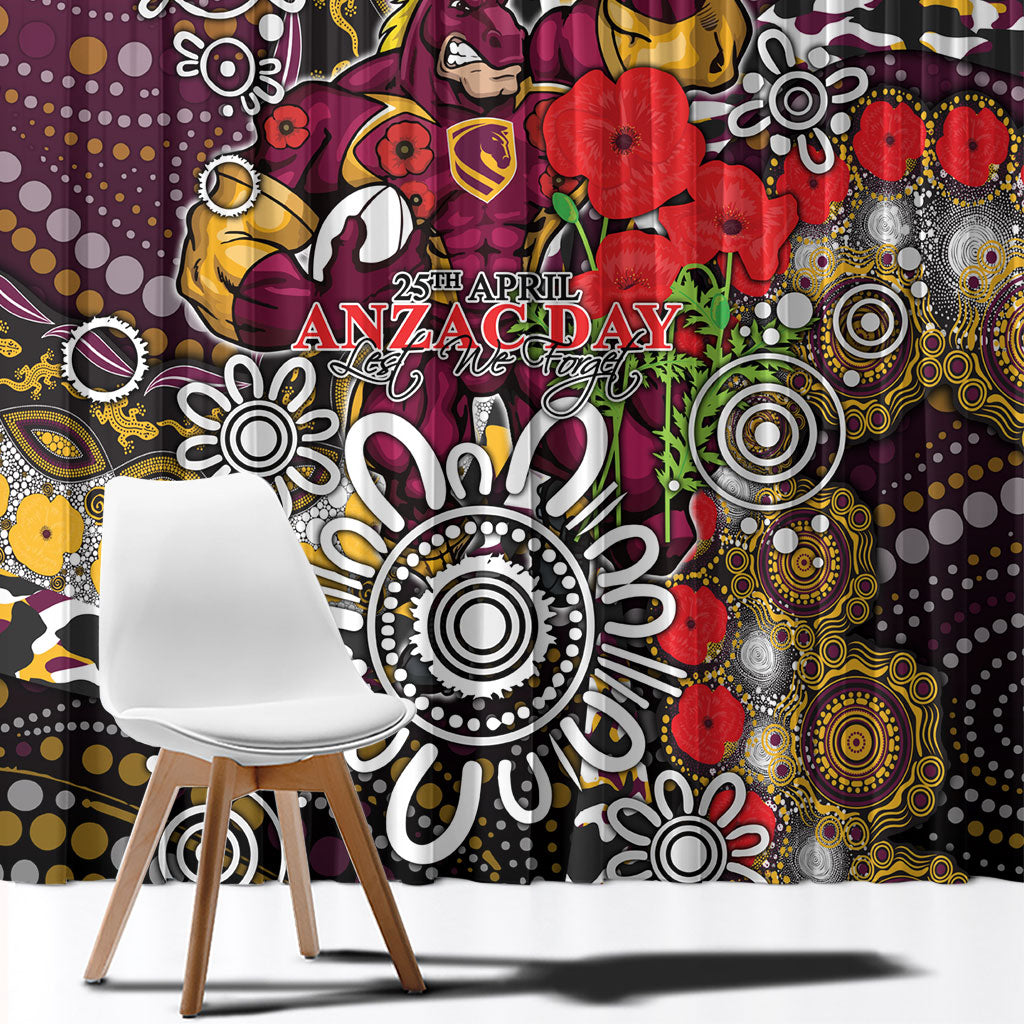 Brisbane Broncos ANZAC Day Window Curtain Aboriginal Poppy Remembrance Rugby - Lest We Forget