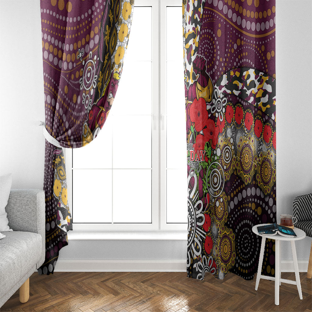 Brisbane Broncos ANZAC Day Window Curtain Aboriginal Poppy Remembrance Rugby - Lest We Forget