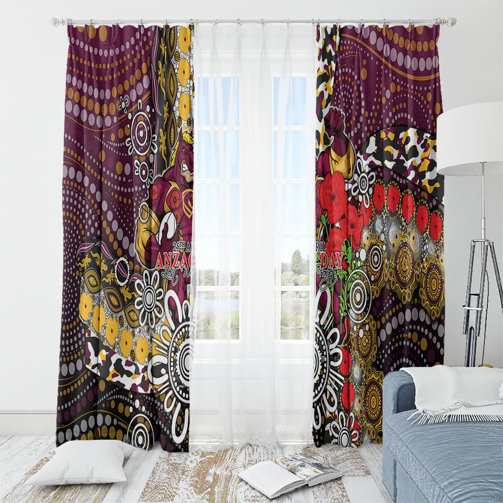 Brisbane Broncos ANZAC Day Window Curtain Aboriginal Poppy Remembrance Rugby - Lest We Forget