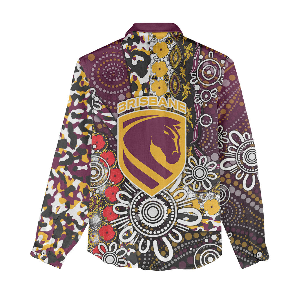 Brisbane Broncos ANZAC Day Women Casual Shirt Aboriginal Poppy Remembrance Rugby - Lest We Forget