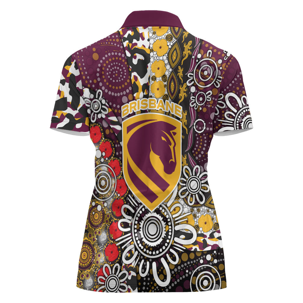 Brisbane Broncos ANZAC Day Women Polo Shirt Aboriginal Poppy Remembrance Rugby - Lest We Forget