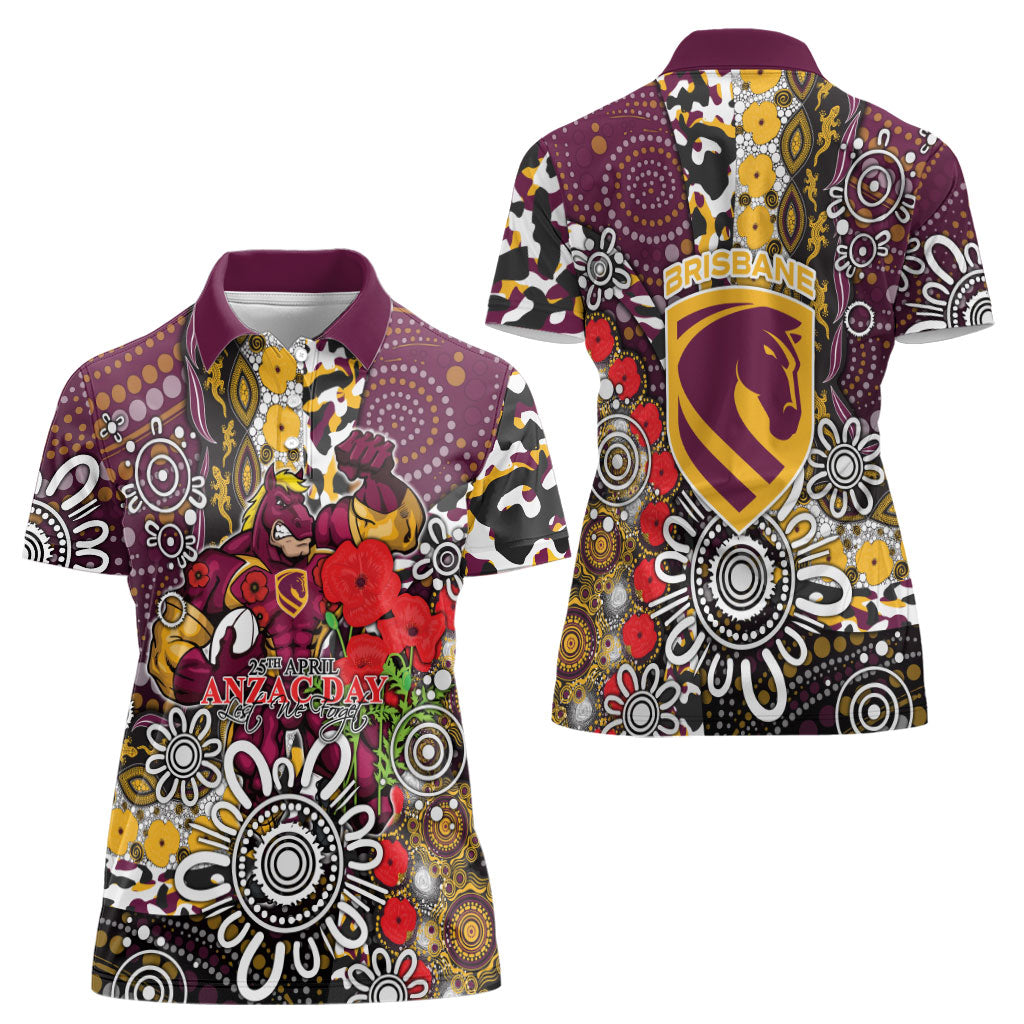 Brisbane Broncos ANZAC Day Women Polo Shirt Aboriginal Poppy Remembrance Rugby - Lest We Forget