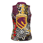 Brisbane Broncos ANZAC Day Women Sleeveless Polo Shirt Aboriginal Poppy Remembrance Rugby - Lest We Forget