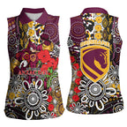 Brisbane Broncos ANZAC Day Women Sleeveless Polo Shirt Aboriginal Poppy Remembrance Rugby - Lest We Forget