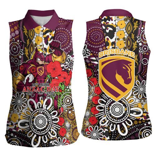 Brisbane Broncos ANZAC Day Women Sleeveless Polo Shirt Aboriginal Poppy Remembrance Rugby - Lest We Forget